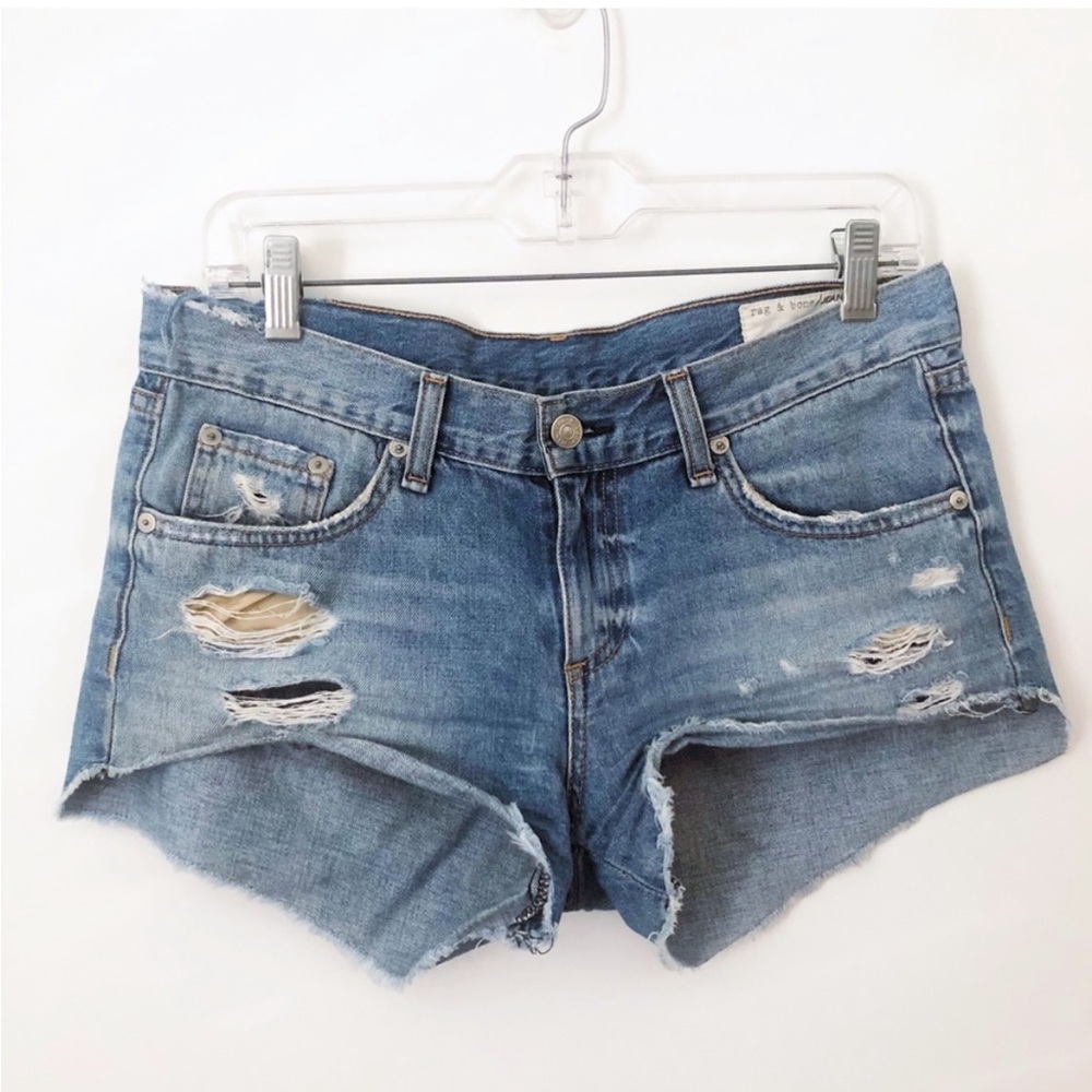 RAG & BONE Midrise Destroyed Denim Shorts 25